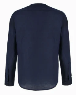 BLUE LEMON - Camicia manica lunga azzurro polvere con collo coreano in lino