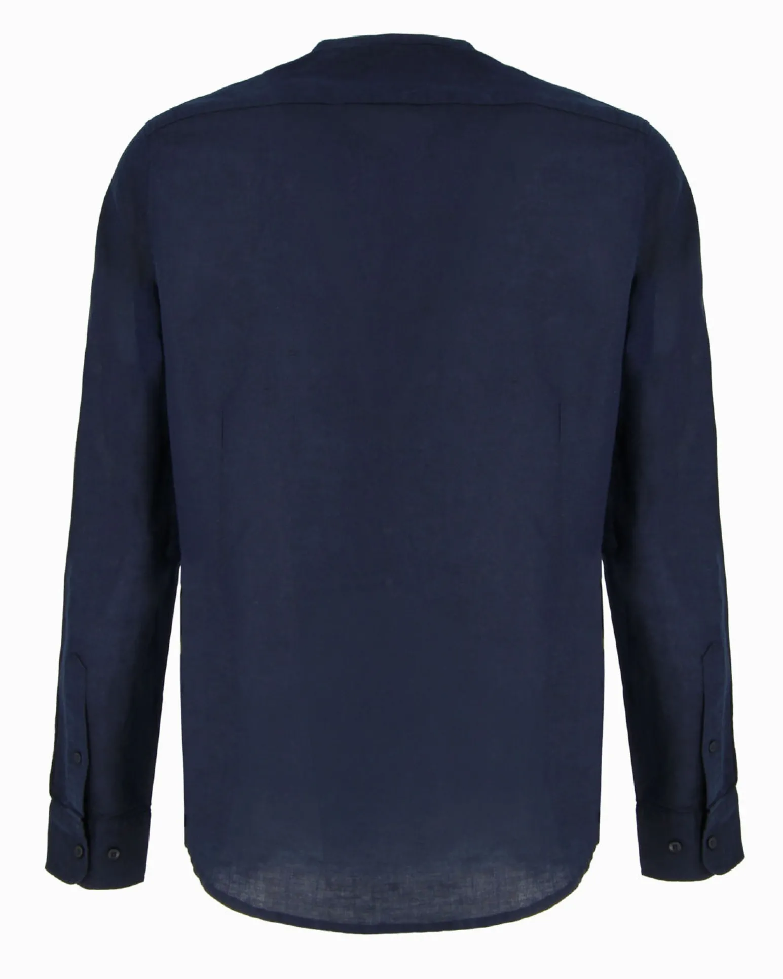 BLUE LEMON - Camicia manica lunga blu con collo corano in lino