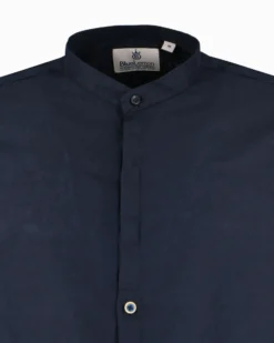 BLUE LEMON - Camicia manica lunga azzurro polvere con collo coreano in lino