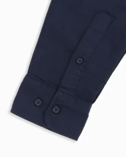 BLUE LEMON - Camicia manica lunga blu con collo corano in lino