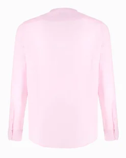 BLUE LEMON - Camicia manica lunga rosa con collo corano in lino