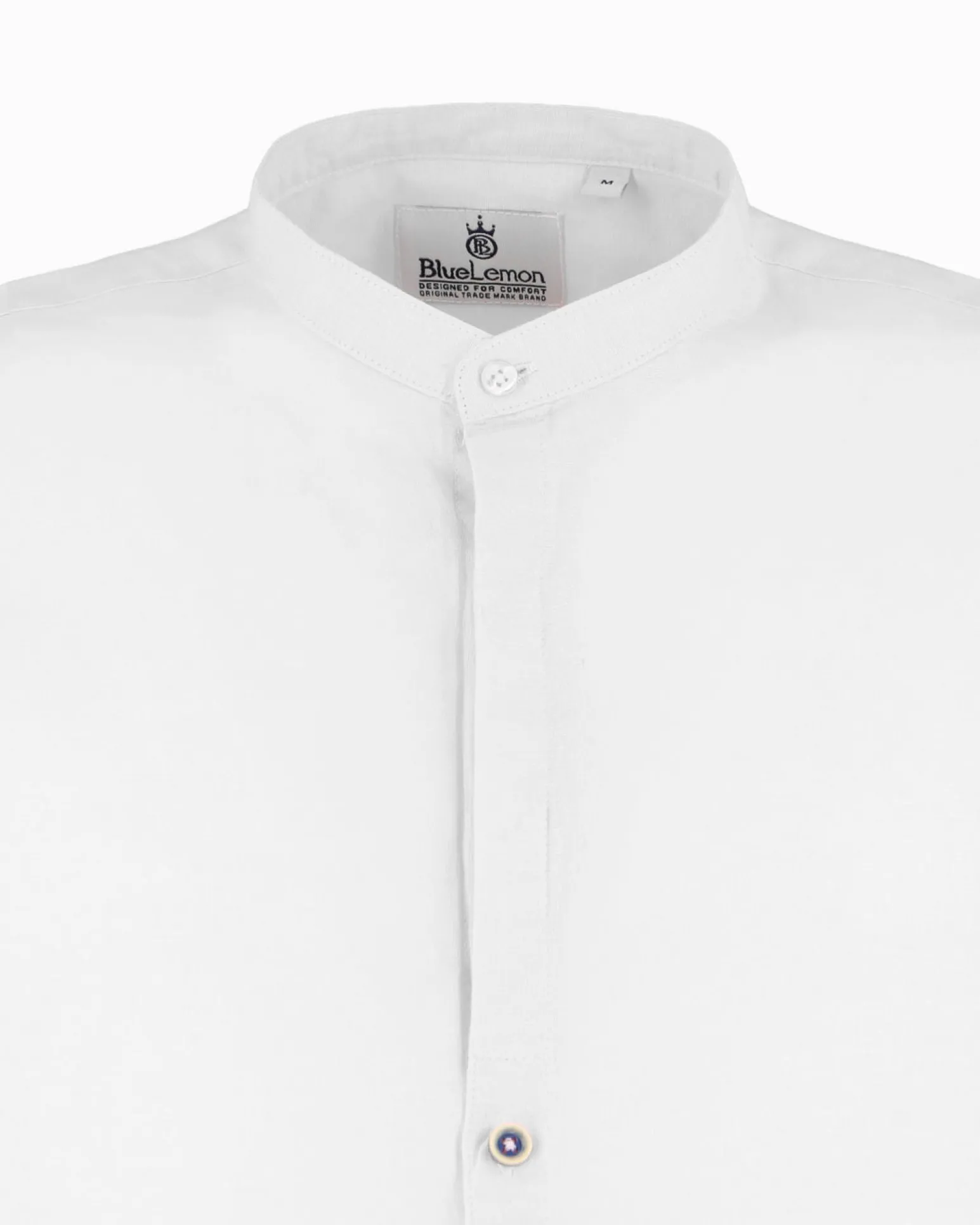 BLUE LEMON - Camicia manica lunga bianca con collo corano in lino