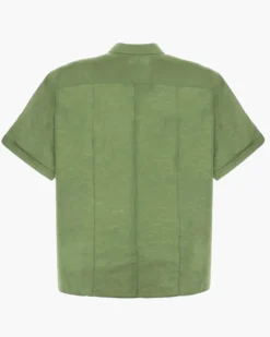 BLUE LEMON - Camicia over manica corta verde salvia in lino