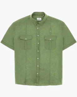 BLUE LEMON - Camicia over manica corta verde salvia in lino