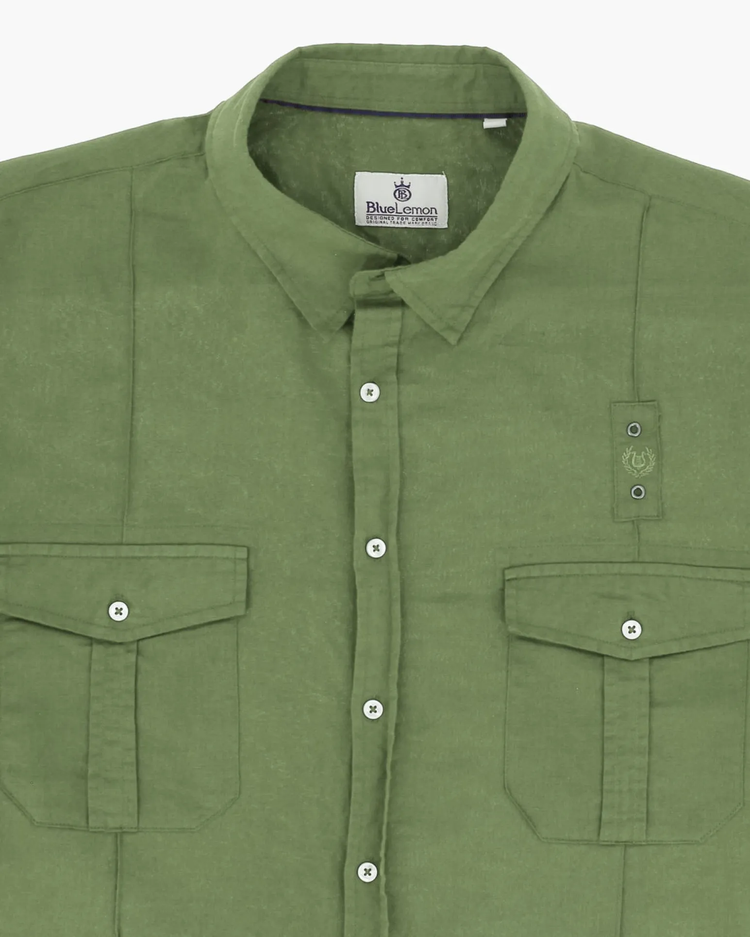 BLUE LEMON - Camicia over manica corta verde salvia in lino