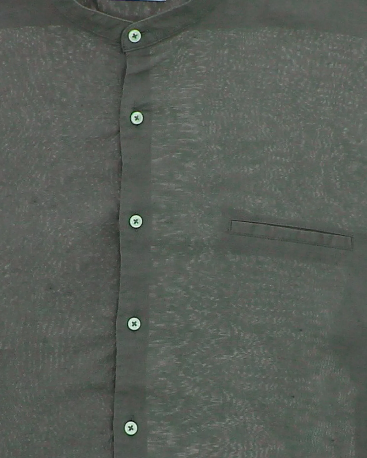 BLUE LEMON - Camicia over manica corta verde militare con collo coreano in lino