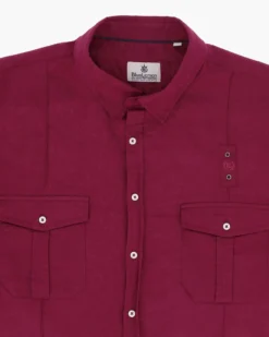 BLUE LEMON - Camicia over manica corta bordeaux in lino