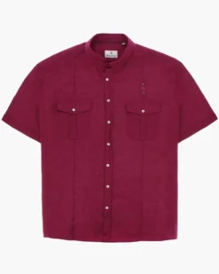 BLUE LEMON - Camicia over manica corta bordeaux in lino
