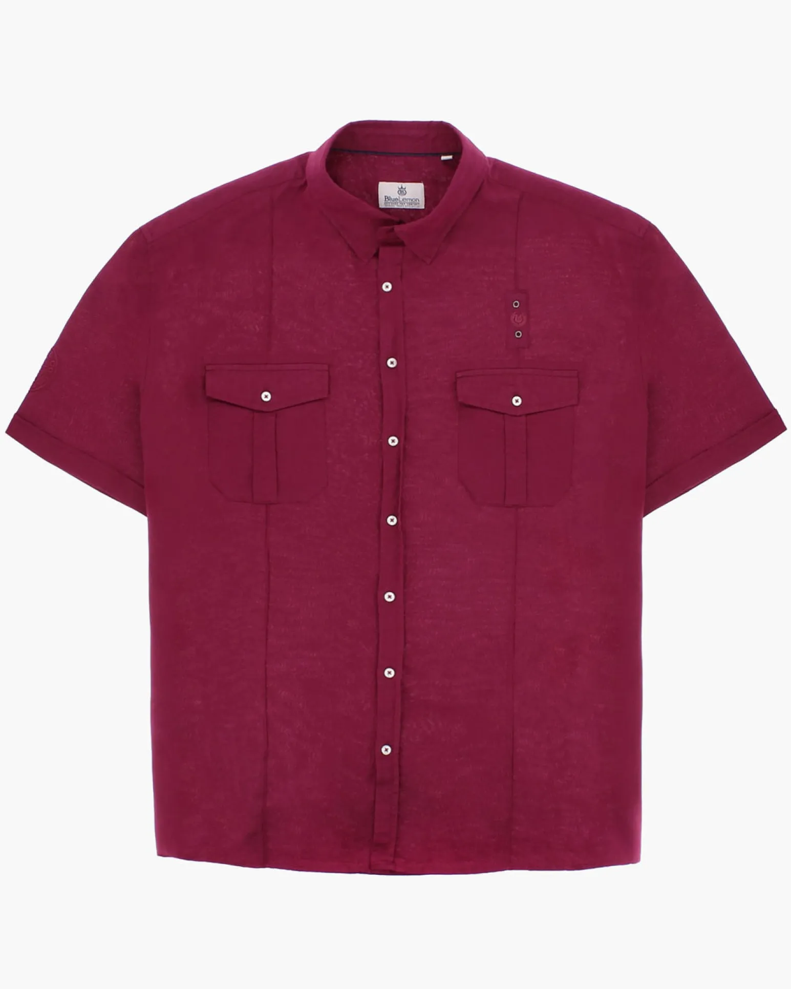 BLUE LEMON - Camicia over manica corta bordeaux in lino