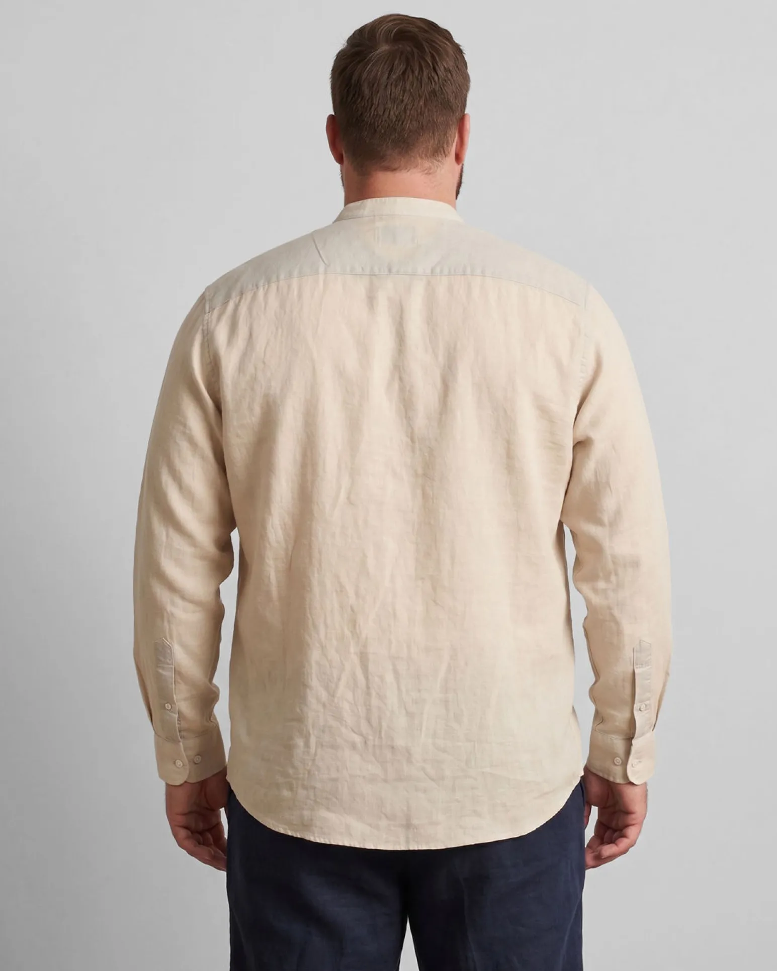 BLUE LEMON - OVER CAMICIA MANICA LUNGA LINO BEIGE COLLO COREANO