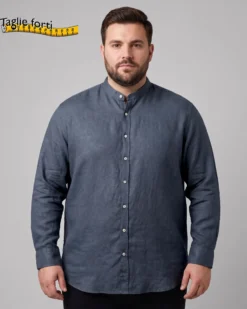 BLUE LEMON - OVER CAMICIA MANICA LUNGA LINO COLLO COREANO