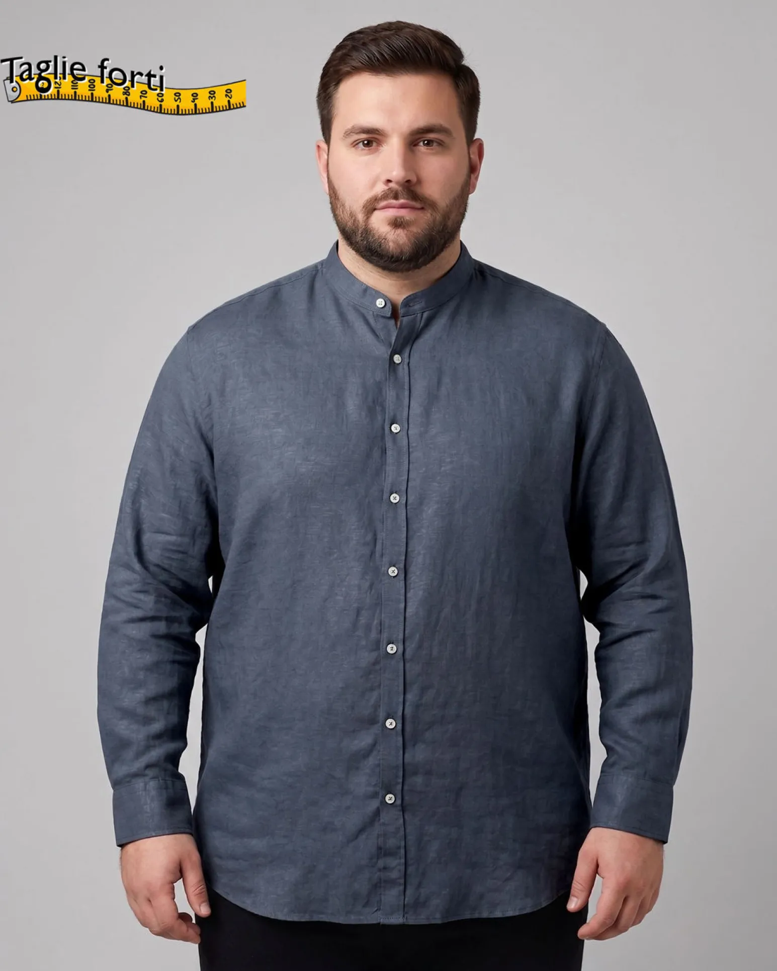 BLUE LEMON - OVER CAMICIA MANICA LUNGA LINO COLLO COREANO