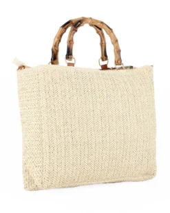 BORSA PAGLIA RICAMI FLOREALI MAN.BAMBOO