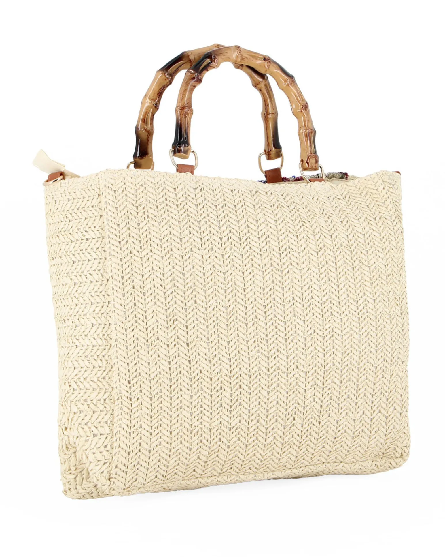 BORSA PAGLIA RICAMI FLOREALI MAN.BAMBOO
