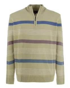 BREZZA DI MARE - MAGLIA MANICA LUNGA VERDE CHIARO MEZZA ZIP F12  A RIGHE