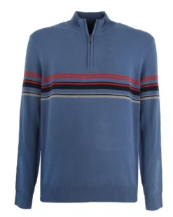 BREZZA DI MARE - MAGLIA MANICA LUNGA DA UOMO AZZURRA MEZZA ZIP RIGA CENTRALE