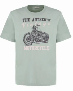 BROKER'S - Tshirt manica corta verde salvia con stampa in cotone