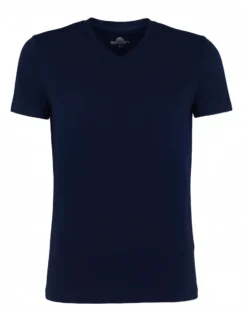 BROKERS - Tshirt mezza manica scollo a V in BAMBOO blu