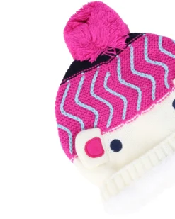 BRUGI - Berretto bianco/fucsia da bambino fantasia orsetto con pon pon e fodera in pile