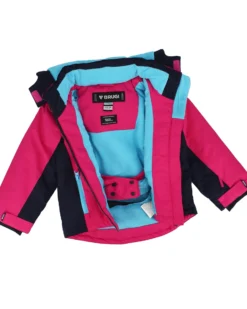 BRUGI - Completo da sci bambina fuchsia e nero impermeabile e antivento con cappuccio