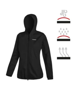 BRUGI - K-way da donna nero idrorepellente, antivento e impermeabile, ripiegabile in tasca