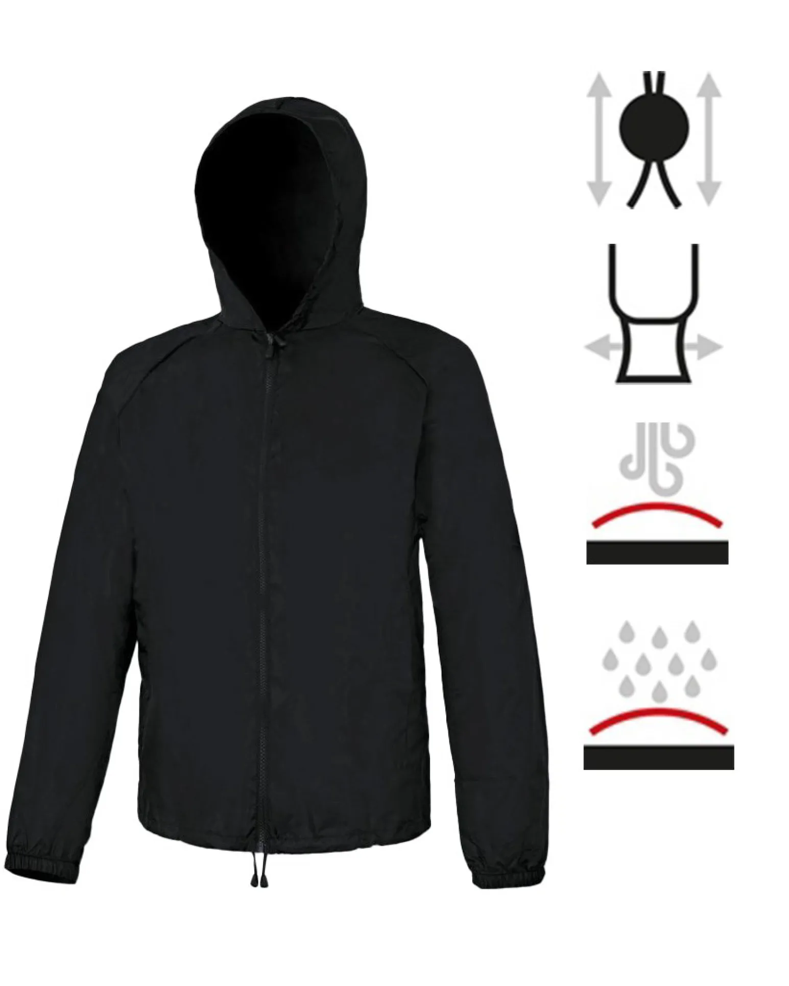 BRUGI - K-Way sfoderato idrorepellente e antivento, ripiegabile in tasca