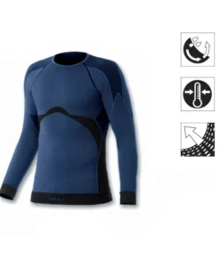 BRUGI - Maglia da bambino blu e nera girocollo termica traspirante senza cuciture
