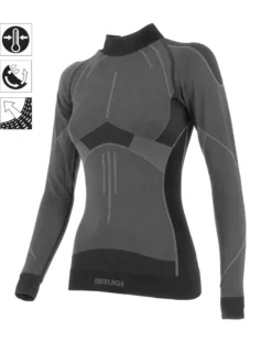 BRUGI - Maglia da donna grgia e nera termica traspirante senza cuciture