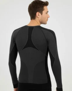 BRUGI -MAGLIA MANICA LUNGA  DA UOMO NERA E GRIGIA TERMICA TRASPIRANTE SENZA CUCITURE - 9GZO-T365