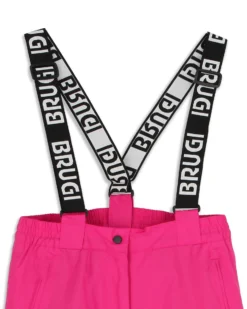 BRUGI - Pantalone da sci bambina fuchsia impermeabile traspirante antivento con bretelle regolabili