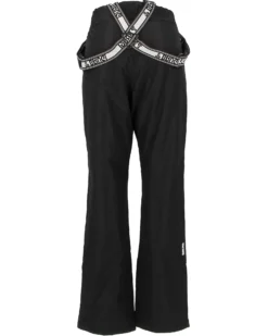BRUGI - Pantalone da sci donna nero impermeabile traspirante antivento con bretelle regolabili