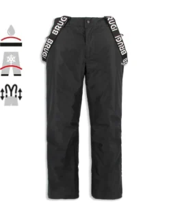 BRUGI - Pantalone da sci nero impermeabile traspirante idrorepellente antivento con bretelle regolabili bambino