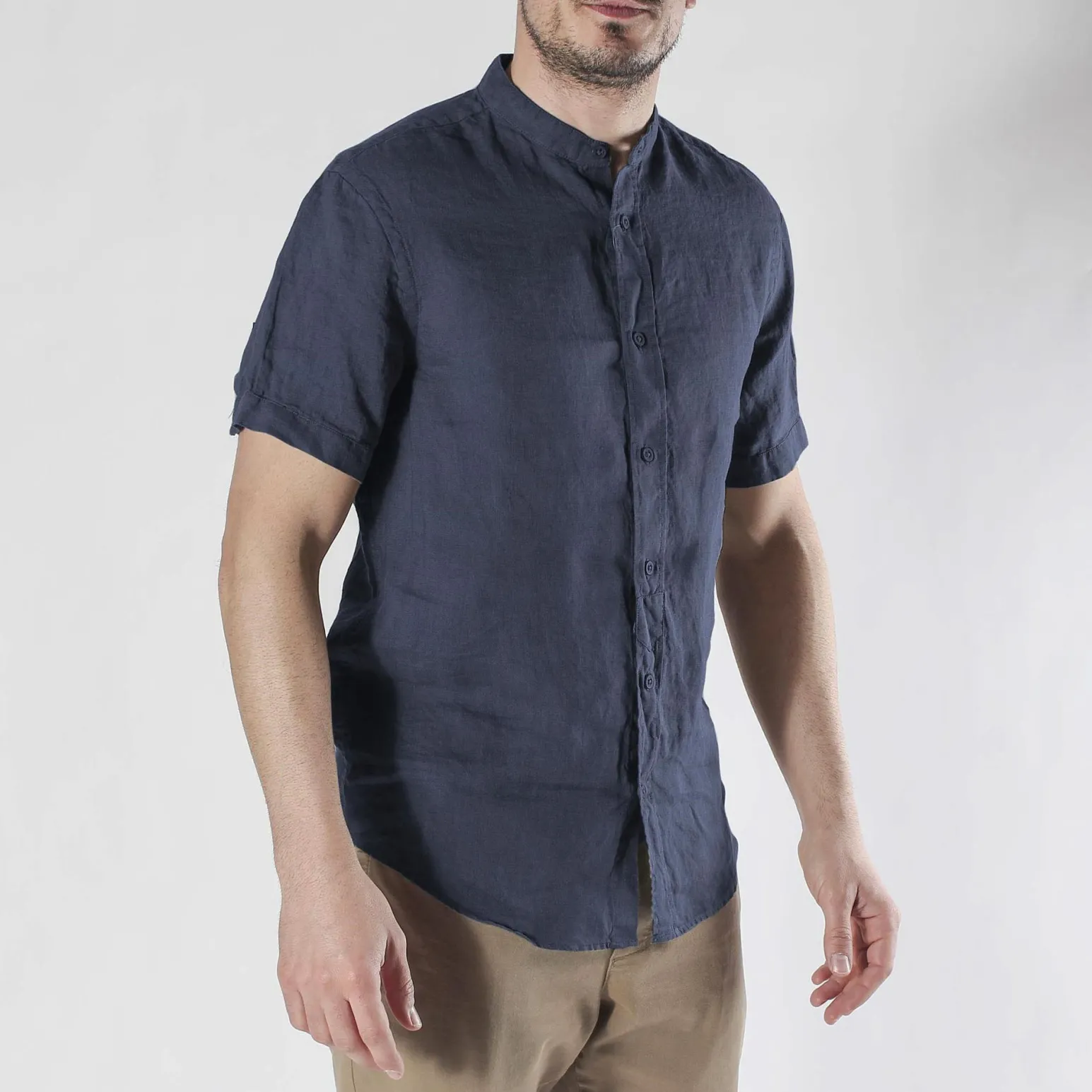 CAMICIA MANICA CORTA COREANA IN LINO