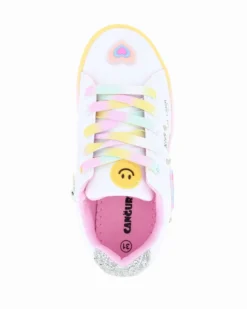 CANGURINO - Sneakers bianca da bambina con lacci multicolor e zip laterale, numerata 31/36