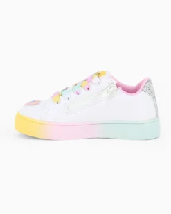 CANGURINO - Sneakers bianca da bimba con lacci multicolor e zip laterale, numerata 24/30