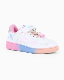 CANGURO - Sneakers bianca con fondo multicolor e strappo, numerata 31/36