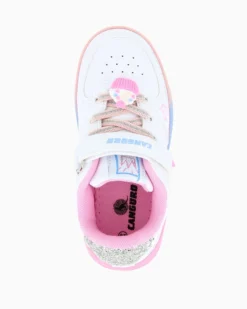 CANGURO - Sneakers bianca da bimba con fondo multicolor e strappo, numerata 24/30