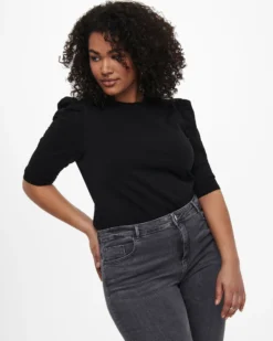 CARMAKOMA - MAGLIA NERA MANICA 3/4 CARTIME PUFF DA DONNA