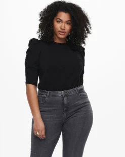 CARMAKOMA - MAGLIA NERA MANICA 3/4 CARTIME PUFF DA DONNA