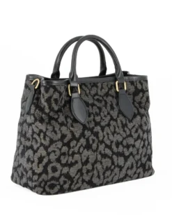 CARRERA - Borsa  due manici nera leopardata con logo frontale, tracolla removibile