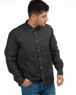 CARRERA - CAMICIA JEANS NERA MANICA LUNGA BOTTON DOWN CON UN TASCHINO