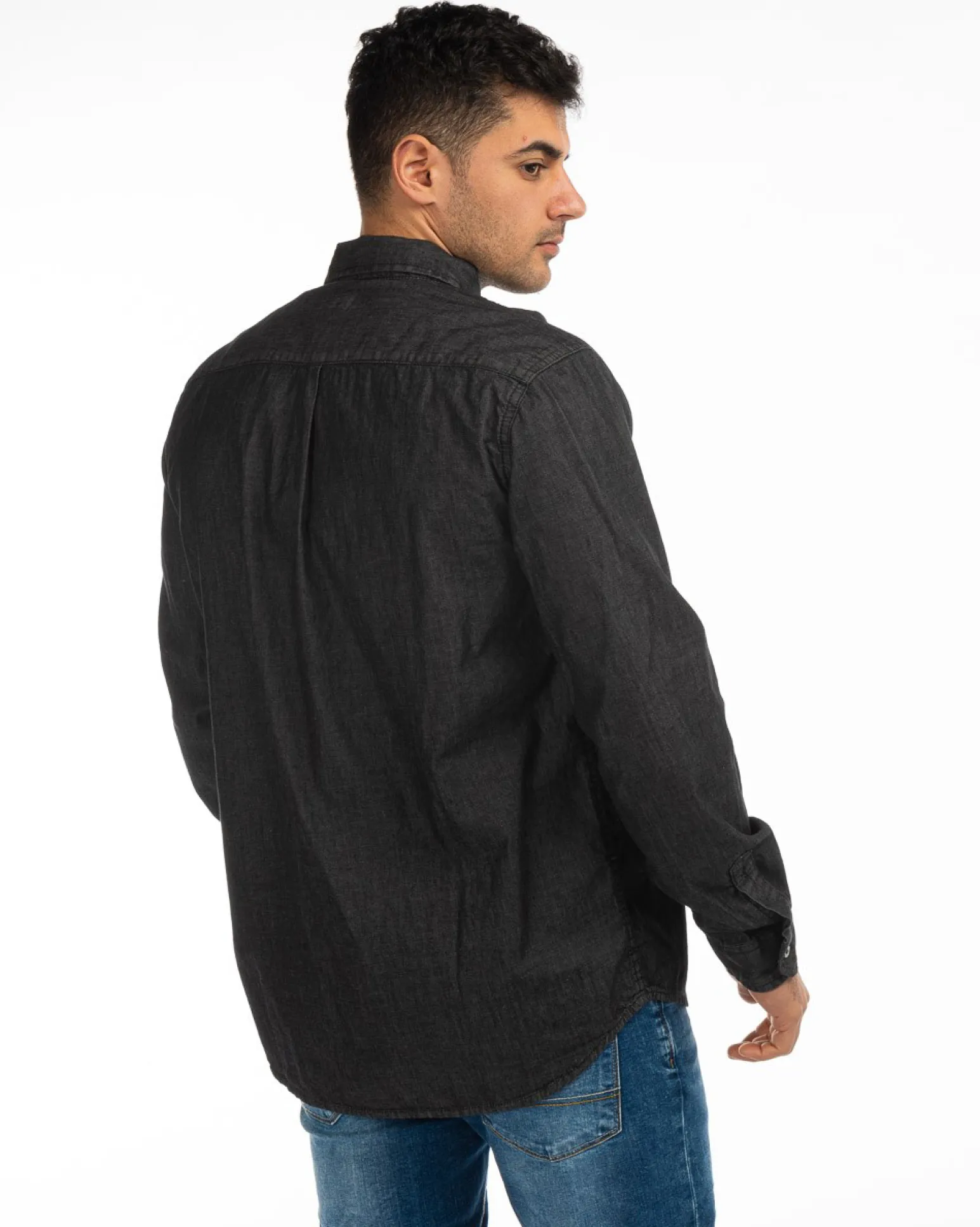 CARRERA - CAMICIA JEANS NERA MANICA LUNGA BOTTON DOWN CON UN TASCHINO