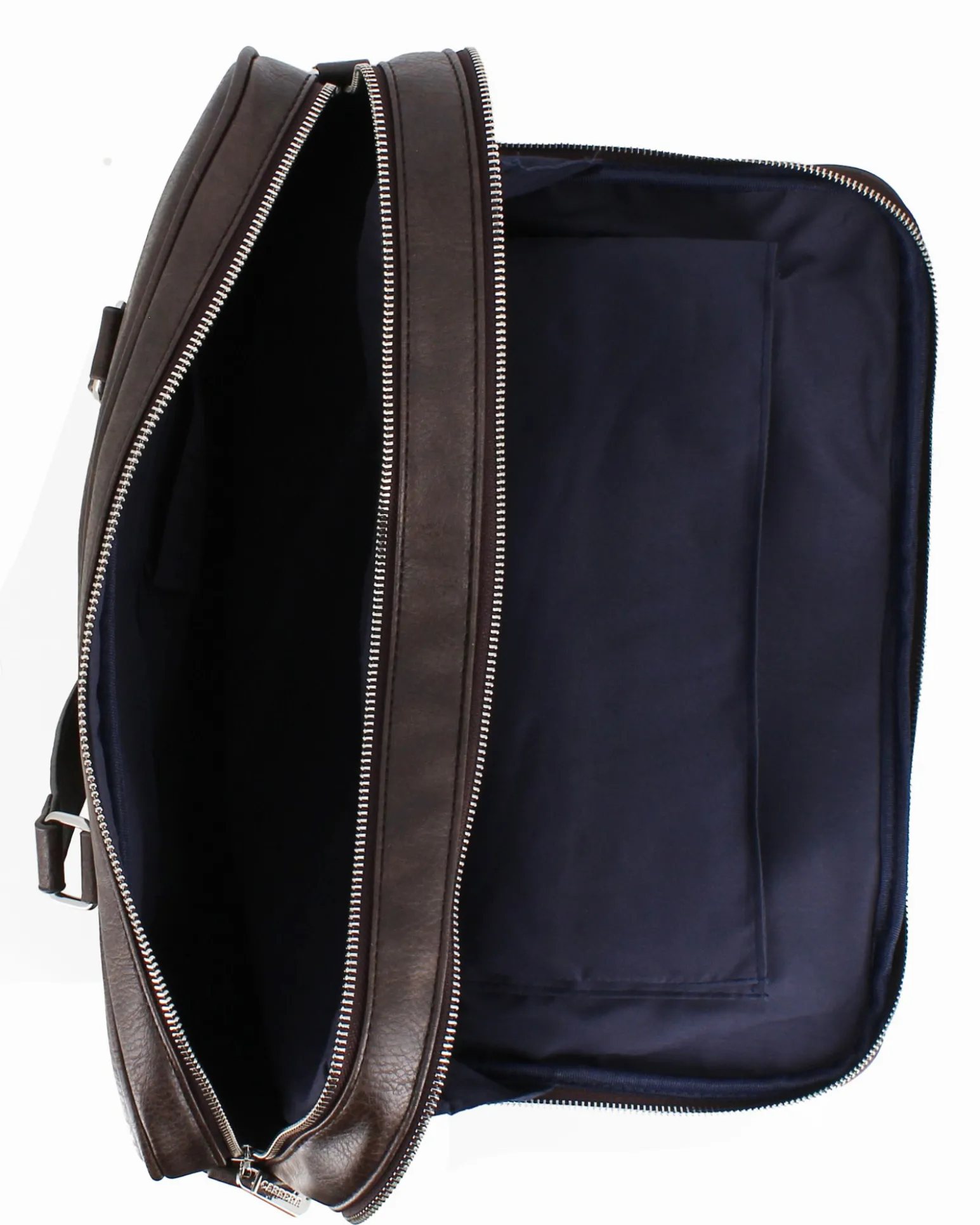 CARRERA - Cartella marrone da ufficio con due scomparti principali e tasca interna porta pc/tablet, tracolla removibile