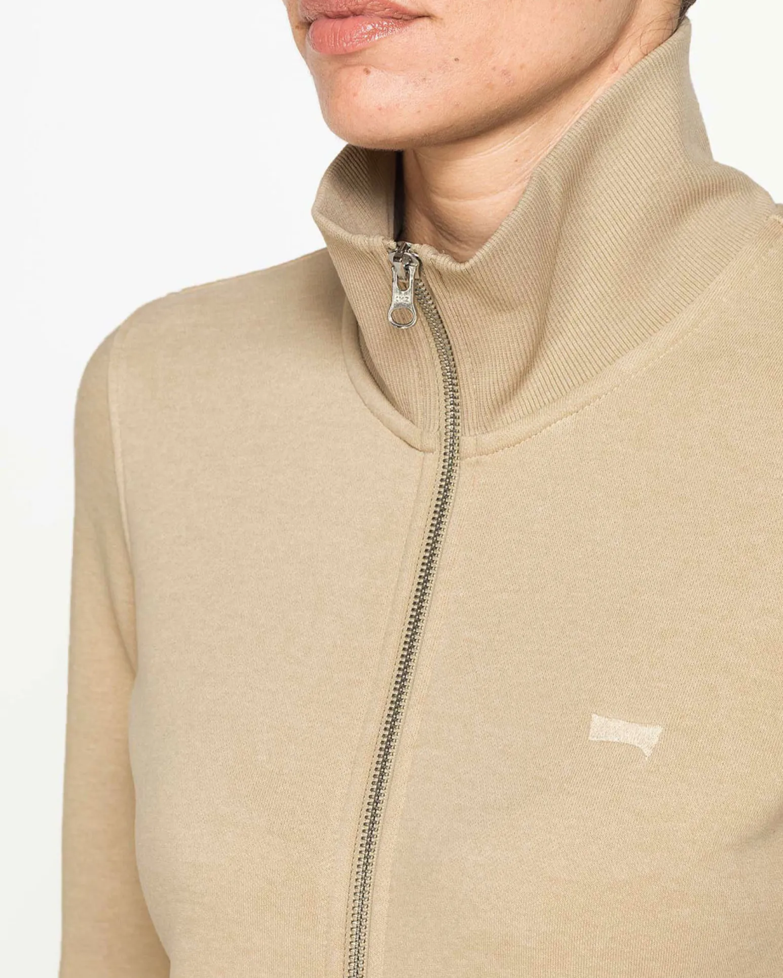 CARRERA - FELPA BEIGE FULL ZIP COLLO ALTO IN TESSUTO FELPATO