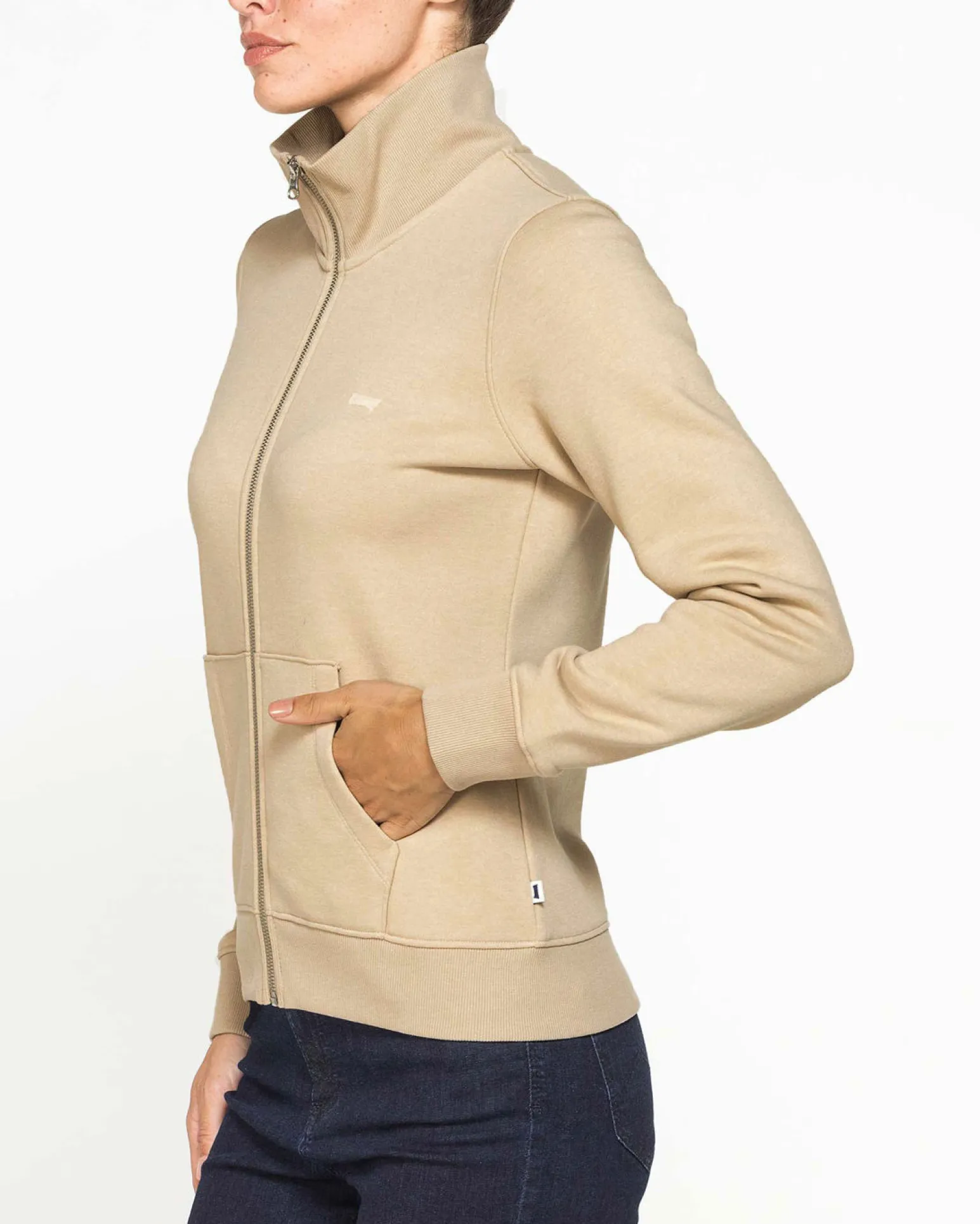 CARRERA - FELPA BEIGE FULL ZIP COLLO ALTO IN TESSUTO FELPATO