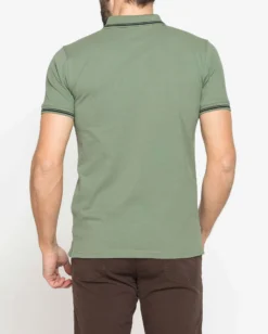 CARRERA - Polo manica corta basic in piquet di cotone verde oliva con bordino a contrasto