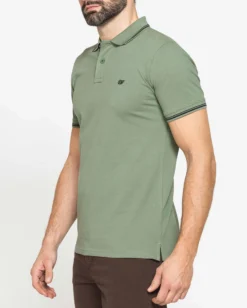 CARRERA - Polo manica corta basic in piquet di cotone verde oliva con bordino a contrasto