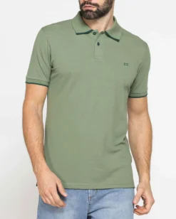 CARRERA - Polo manica corta in piquet elasticizzato verde militare