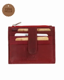 CHARRO - Portacarte rosso in VERA PELLE con ribaltina e tasca portaspicci