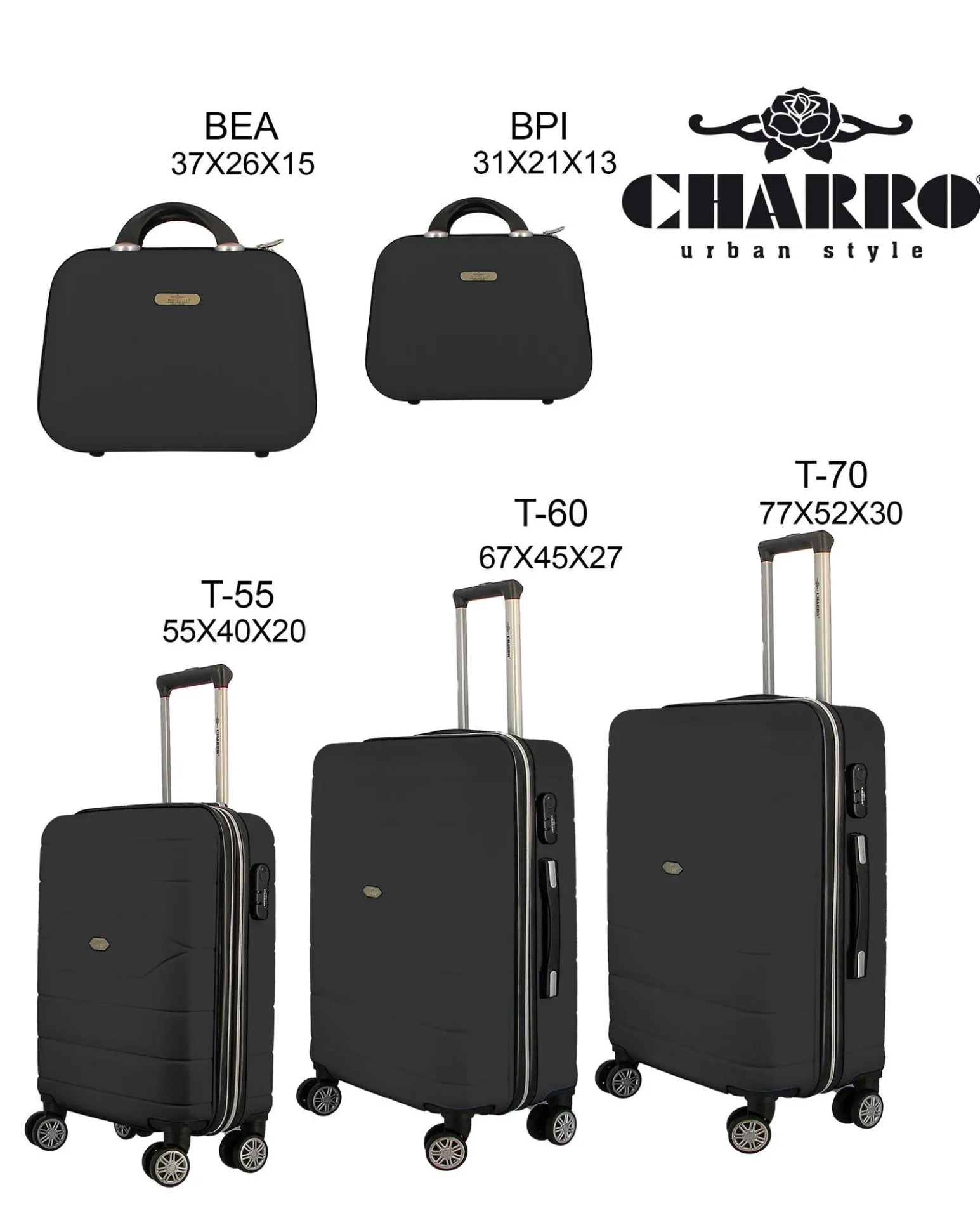 CHARRO - TROLLEY IN ABS A RIGHE ORIZZONTALI CON 4 RUOTE DOPPIE